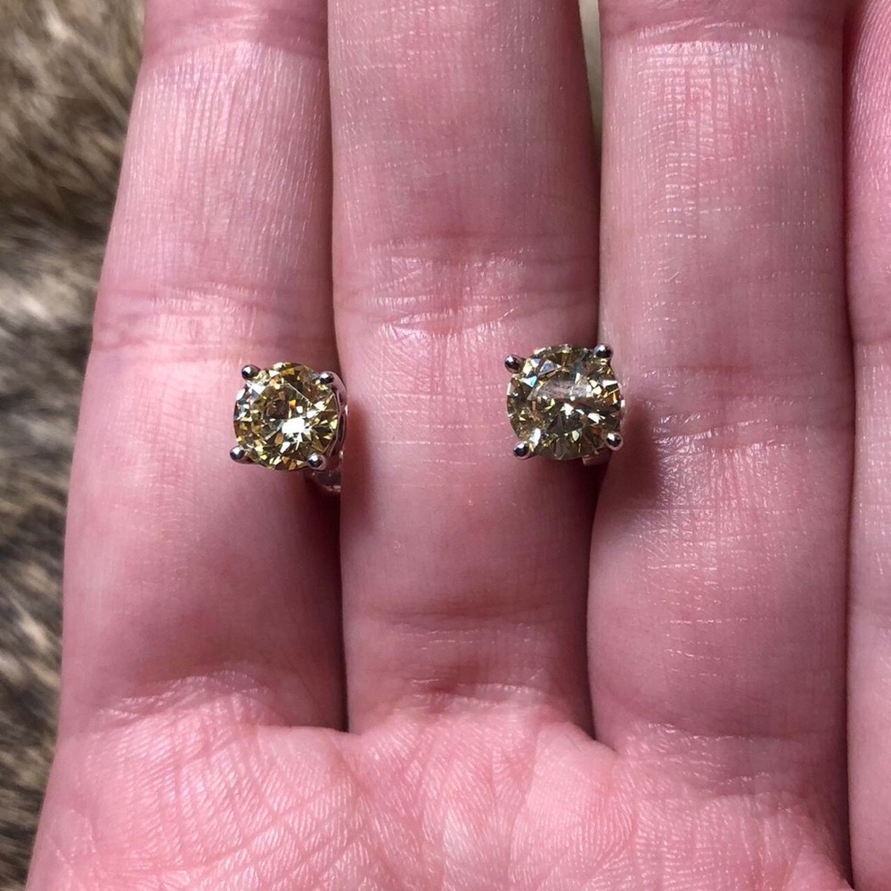 Sterling silver yellow cubic zirconium post earrings